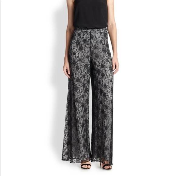 Alice & Olivia Black Lace wide leg trousers, size 0 - Picture 1 of 9